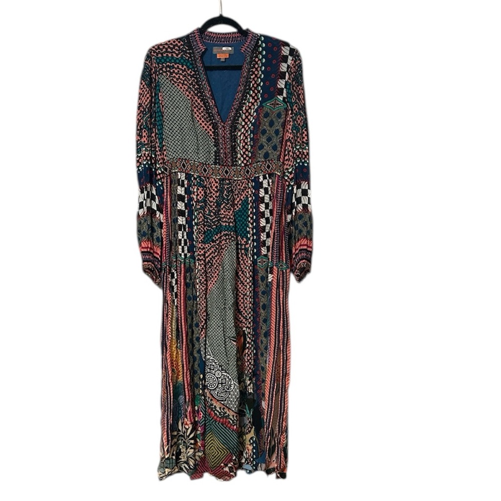 Anthropologie Bhanuni by Jyoti Patterned Maxi Long Sleeve Slit Boho Maci Dress 6 - Picture 2 of 6